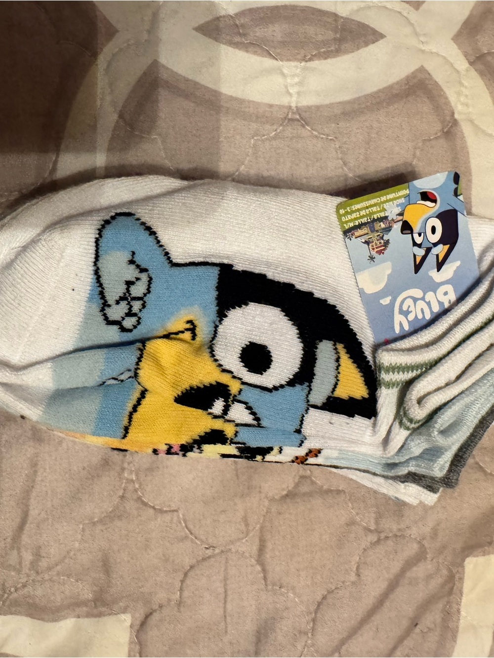 Kids Cartoon Crew Socks - Blue & White